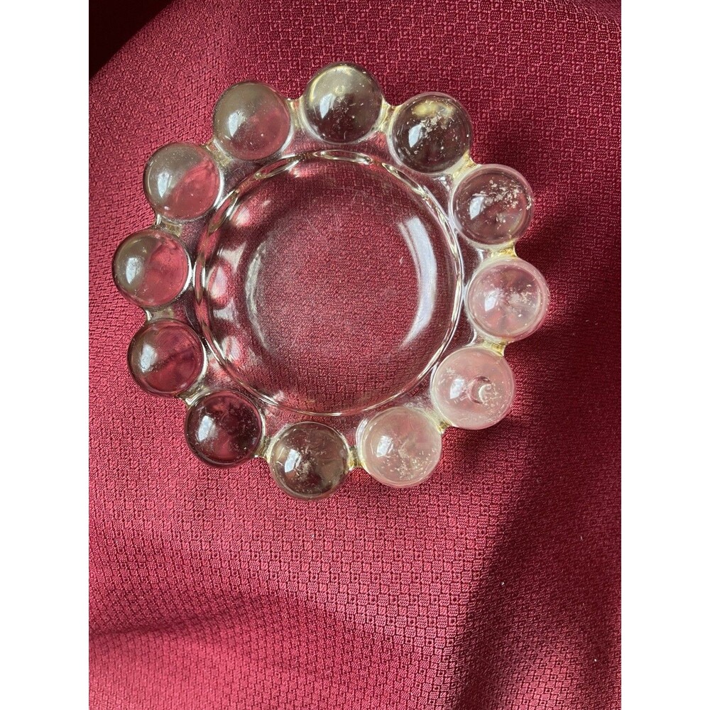 Vintage Round Heavy Chunky Thick Clear Glass Ashtray  5" Diameter Bubble Anchor